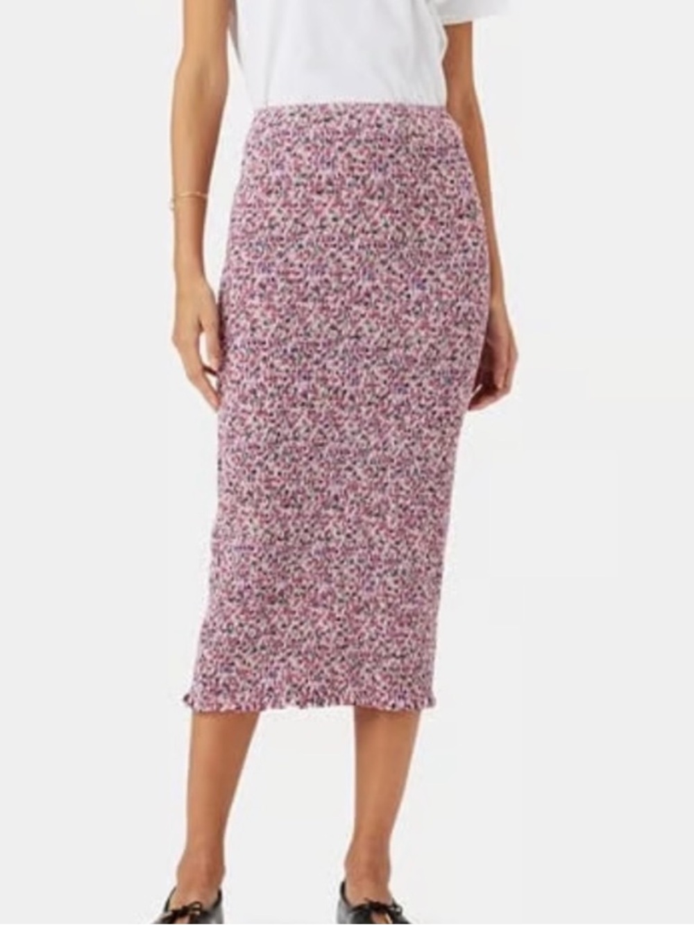 Amour Vert Pink Multi Floral Midi Skirt